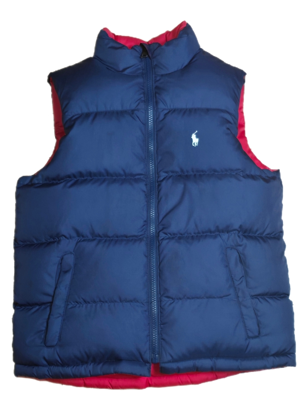 Polo Ralph Lauren Reversible Puffer Vest Red Navy Blue Boys Medium 10/12 Down